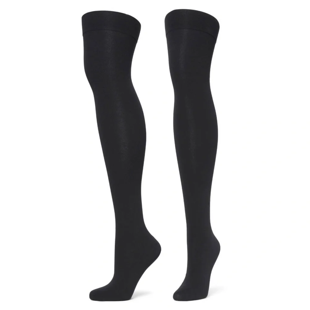 HUE OVER THE KNEE SOCKS WIDE BAND U24302 BLACK OS NWT